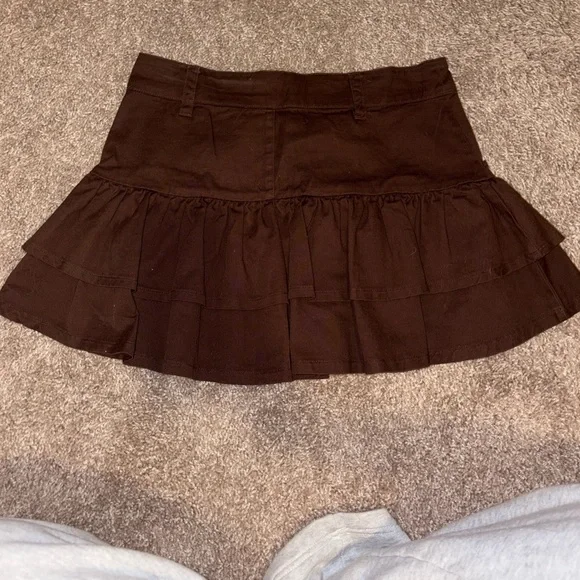 Brown Tiered Ruffle Mini Skirt- Y2K Skater Style | NWT Size S - Picture 3 of 4
